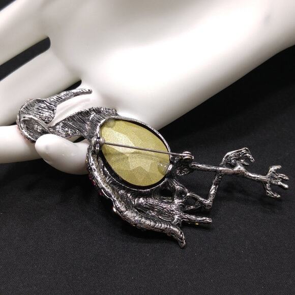 Large Rhinestone Pink & Red Heron Bird Brooch & Pendant, 3 3/4 Inches - Picture 3 of 5